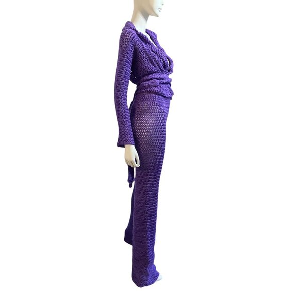 Vintage Handmade Knit Two Piece Set M Backless Flare Leg Rave Festival Resort - Picture 6 of 14